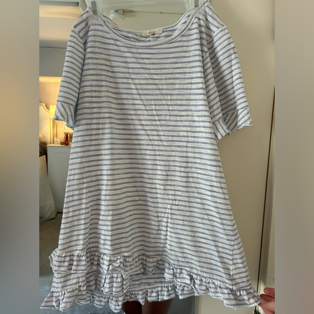 Striped Blue and White Ruffle Hem Top